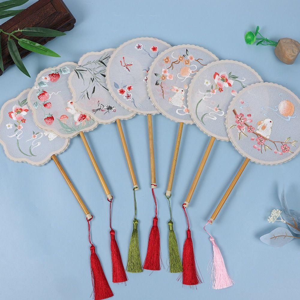Вышитый круглый веер классический ручной веер аксессуары для вечеринок и танцев шелковый веер для женщин