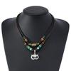 Butterfly-shaped Wooden Beaded Double-layer Necklace, Women's Retro-style Woven Rope Collarbone Chain