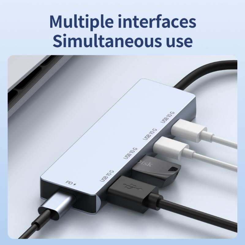 USB-C разветвитель 2x USB-C, 2x USB-A порта, скорость передачи 10 Гбит/с, зарядка PD100 Вт, алюминиевый хаб для устройств