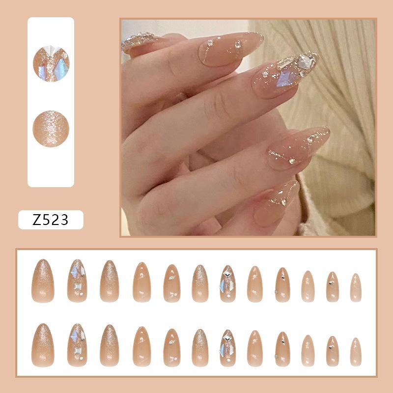 24 шт. флэш-фрагментов Aurora Square Diamond Wearing Nail Almond Nail Art Piece Sweet White Girl Fake Nails