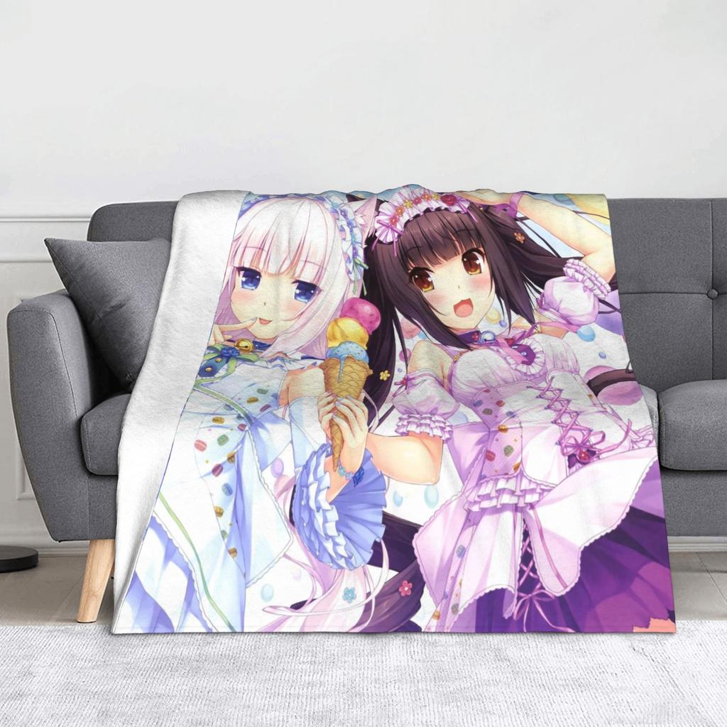 Nekopara Coconut Cinnamon Azuki Flannel Blanket Anime Chocola Vanilla Sexy Gir Vintage Throw Blankets for Home 150*125cm Quilt