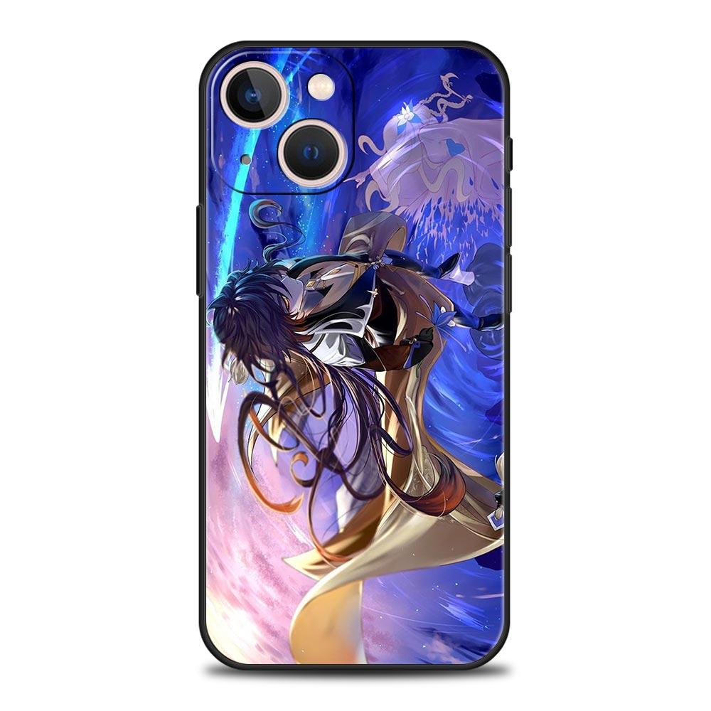 Genshin Impact Роскошный чехол для телефона iPhone 13 15 14 12 11 Pro MAX XR X SE XS 7 8 Plus Мягкий силиконовый черный защитный чехол