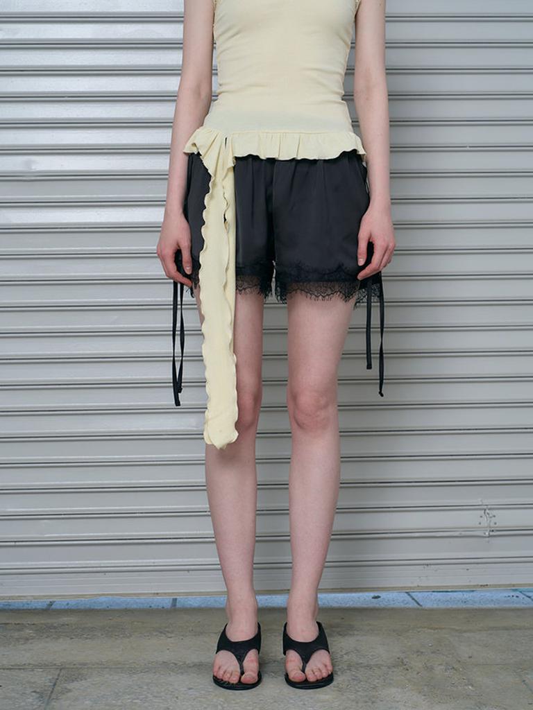 RAMEE Strap Point Satin Pants (Black Color)