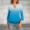 Женский топ с рукавом 3/4, вырез V, летний повседневный, рубашка с градиентным принтом
