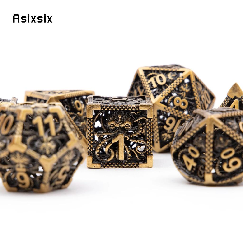 7 Pcs Coppery Squid Metal Dice Hollow Metal Polyhedral Dice Set Suitable for Role-Playing RPG Board Game Card Game