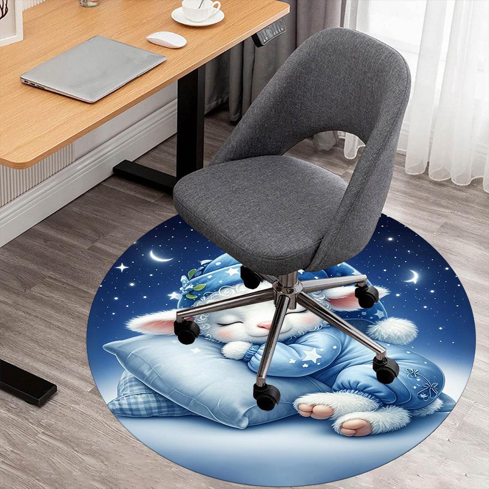 1PC Cute lamb sleeping Round Chair mat Area Rug - Non-Slip, Floor Mat for Office, Bedroom, home decor Christmas Gift c0528049