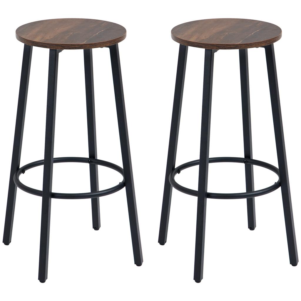 Bar Stool Set of 2 Bar Chairs in Industrial Design, Metal Frame, Footrest, 42 x 42 x 65 cm