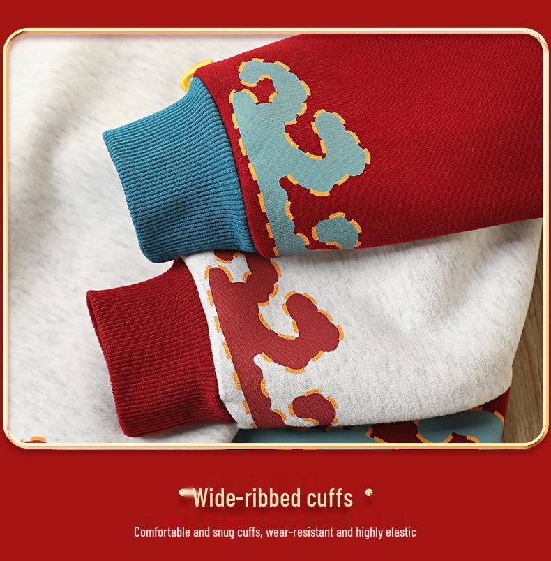 Детская зимняя толстовка с флисовой подкладкой "Год Лошади" - Праздничный теплый топ для мальчиков - Родитель-ребенок