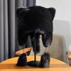 Женская зимняя шапка с толстым искусственным мехом, украшением в виде ушей и хвоста в виде мультяшного енота, однотонная, ветрозащитная шапка Lei Feng для катания на лыжах, сноуборде, пешего туризма