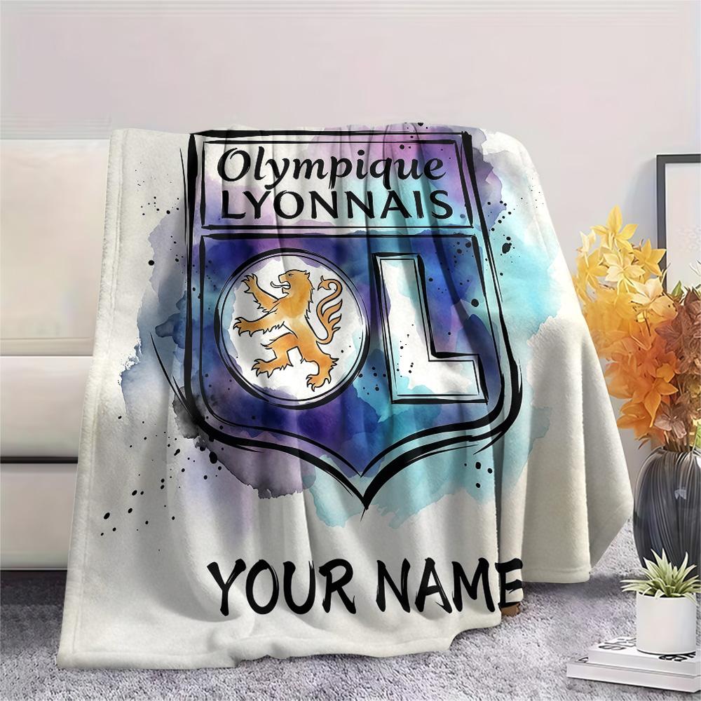 Custom Name Olympique Lyonnais2 Flannel Blanket, High quality Comfortable for All Seasons, Home Decor, Warmth and Comfort