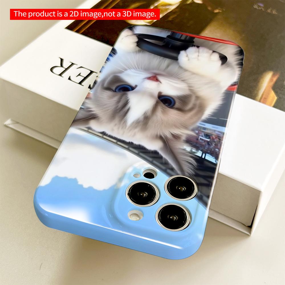 Blue-Eyed Cat Racing in Red Car All inclusive film hard phone case, compatible with iPhone 18 Pro Max 17 16 15 14 13 12 11