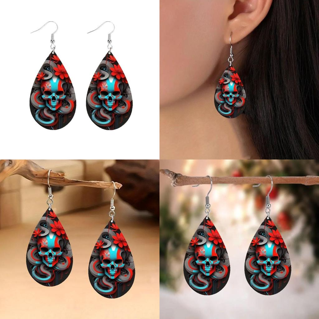 Themed Flower Halloween Skull Patterns Water Droplet Shaped Women Earrings