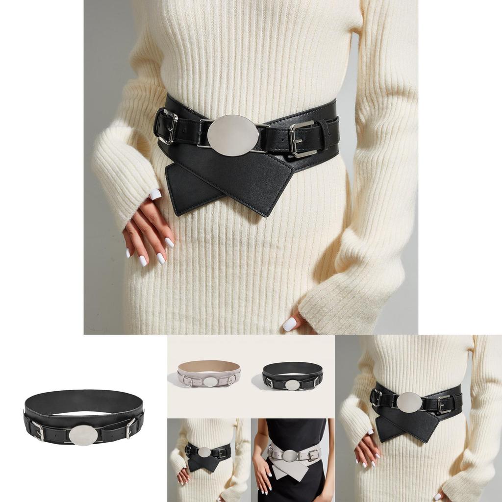 Wide Faux Leather Belt For Women With Square Buckle Handmade Beaded Decor For Autumn Winter Fashion