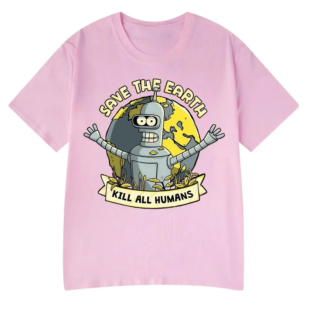 Save The Planet Kill All Humans Funny Robot T Shirts Men Women Clothing Retro Short Sleeve Tshirts Oversized Tee Summer Shirt