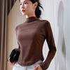 Semi-turtleneck Polished Bottoming Shirt Women's New Women's Clothing Temperament Design Sense Splicing Curved Hem Waist Top