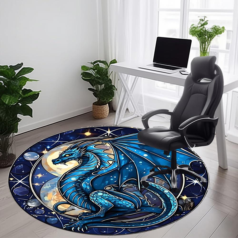1PC Stained Glass Dragon Office Round Area Rug, Indoor Mat Suitable For Office, Under Office Chairs Bedroom Living Room Home Decor, Room Deco