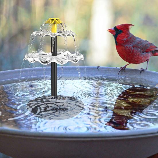Solar Fountain Pump Glass Panel Bird Bath Water Pump with Stakes 3 Nozzles Double-Sided Filtration Water Level Detection Water Pump