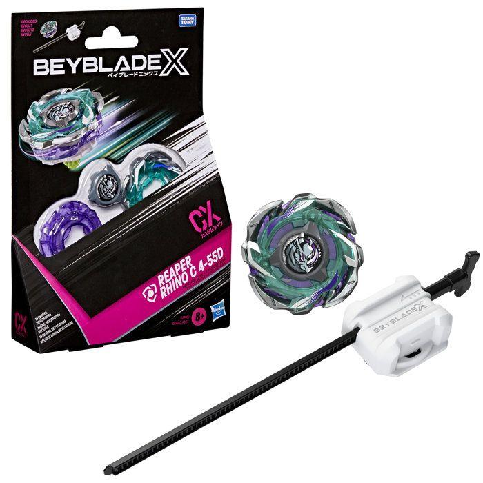 Beyblade X Starter Pack Reaper Rhino C 4-55D CX, toupie Takara Tomy de type défense avec lanceur, toupies de compétition, des 8 ans