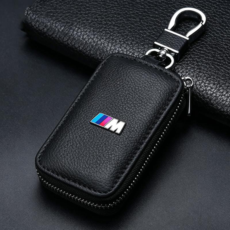 sticker Metal Logo Leather Key Case Secure Waist Hanging Car Key Storage For BMW Performance F30 F20 F10 F40 E92 E91 G20 G30 G06