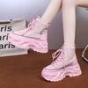 Мода 2024 года, осень, новые парусиновые туфли, универсальные женские кроссовки, высокие повседневные спортивные туфли для папы, женские теннисные туфли, розовые, черные, 7 см