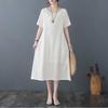 Summer Waist Cinching Belly Covering Slimming Effect Cotton Linen Jacquard Dress for Women In Plus Size Casual Dresses