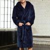 Long Sleeve Pockets Belt Solid Color Men Bathrobe Winter Warm Hooded Fleece Lengthened
