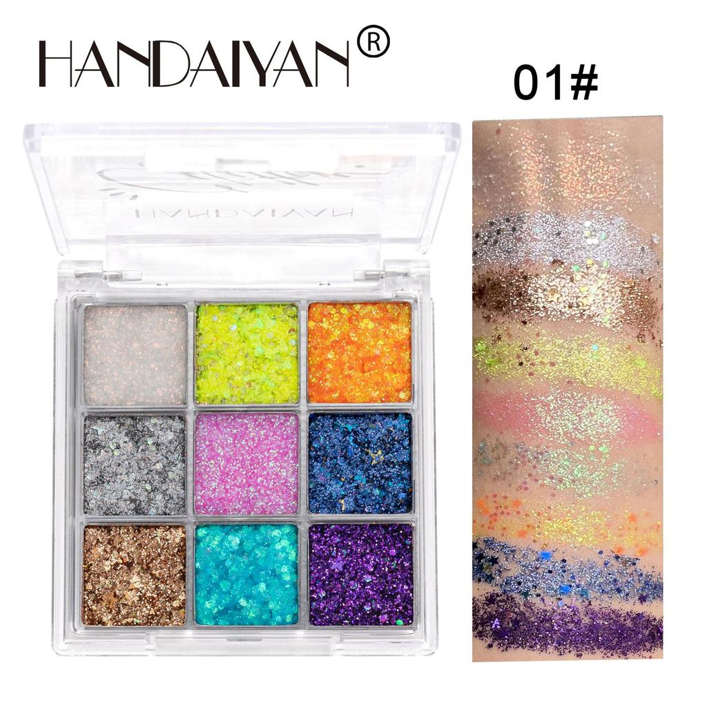 HANDAIYAN Nine -color Sequins Eye Shadow Shiny Glittering Shadow Plate European and American Colorful Stage Makeup Nine Palace Grid Makeup Disks