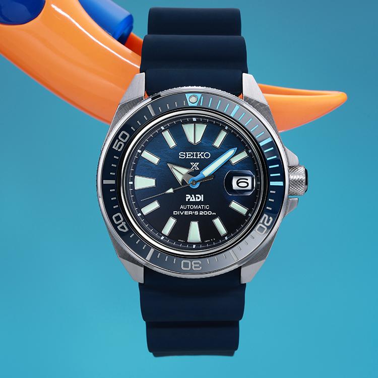 Seiko Prospex Padi Ограниченная серия Самурай 200м Водонепроницаемые Автоматический Механический Механизм Силиконовый Ремешок Часы 43.8мм Мужские Часы Синие SRPJ93K1
