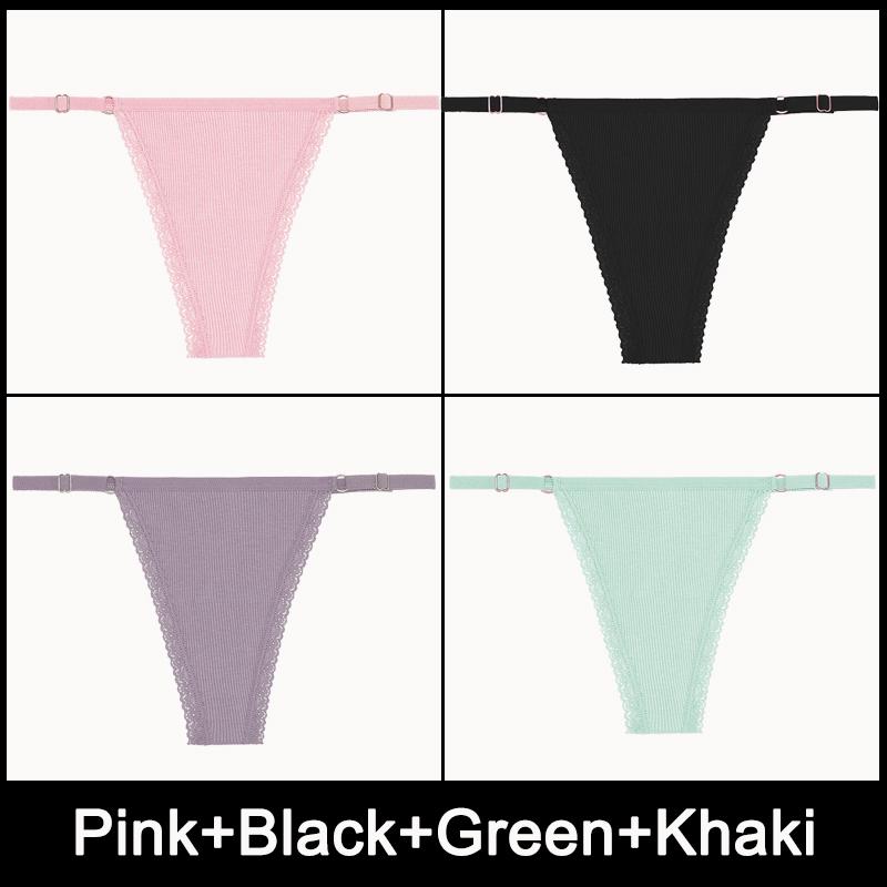 4PCS/Set Adjustable Waist Sexy G-string Panties Cotton Women's Underwear Girl Female Pantys Bikini Lady Thongs Lingerie