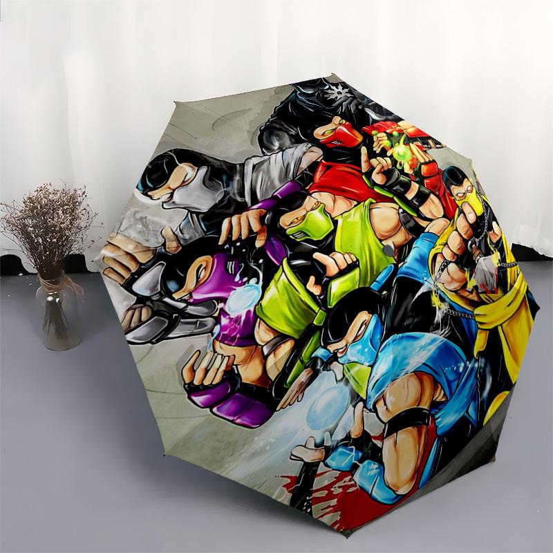 1pc Mortal Kombat Ninja Warriors Auto Open Umbrella, Portable 3-Fold Design with 8-Bone Iron Frame, Outdoor for Fans, Travelers, Daily Use, and Gift G