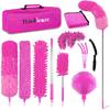 ThinkLearn Microfiber Dusters for Cleaning,14PCS Feather Dusters with Extension Pole,Bendable Washable and Extendable Duster for High Ceilings, Fans