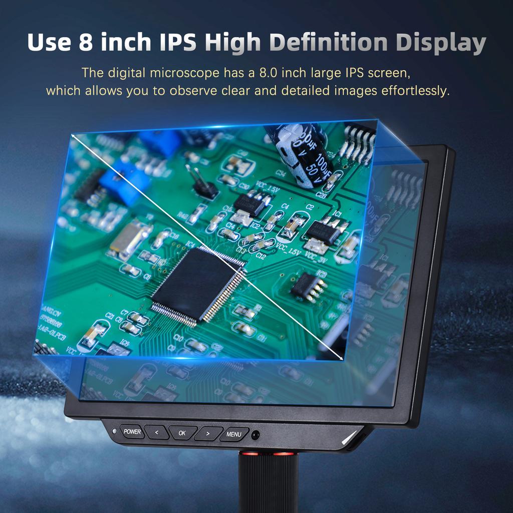Настольный цифровой микроскоп для взрослых 10X 430X увеличение с 8,0-дюймовым IPS-экраном 52 МП фото 4K видео встроенный