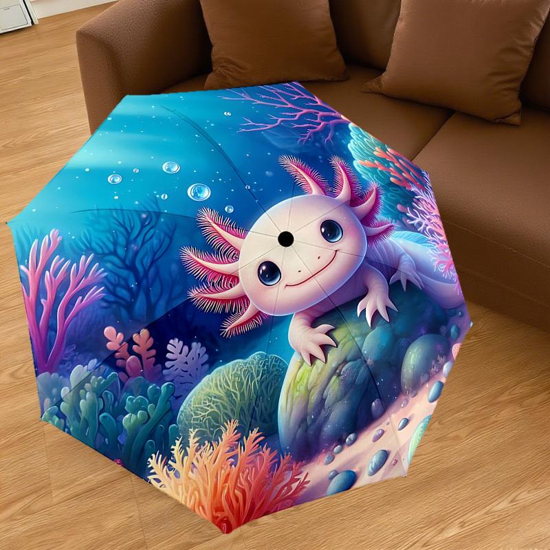 1PC Axolotl Ocean Automatic Open/Close Umbrella with Windproof, 8-Rib Sturdy Canopy, Durable Ribs, Fashionable Design, Outdoor Accessory, Fun Prin, Ho