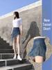 Джинсовая юбка-миди bodycon с высокой талией и бахромой для женщин 2026 - Весна/Лето, Дизайн с имитацией двух предметов