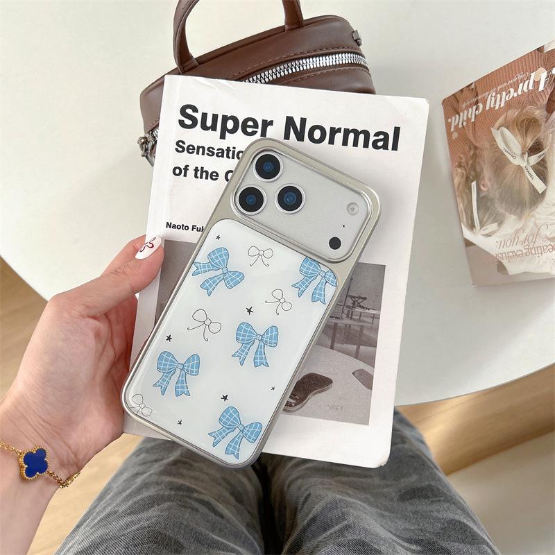 Чехол для телефона Apple 16 Pro Max Epoxy Blue Bow для iPhone 13/14/15 Pro с гальваническим дизайном