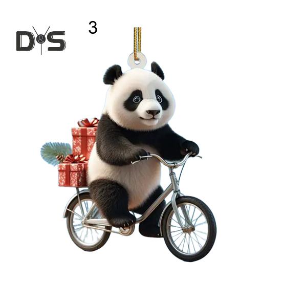 Рождественский кулон для автомобиля в форме реалистичной ездящей панды, легкий подвесной аксессуар для рождественских елок, дверей, окон, подвесной орнамент, сумка или