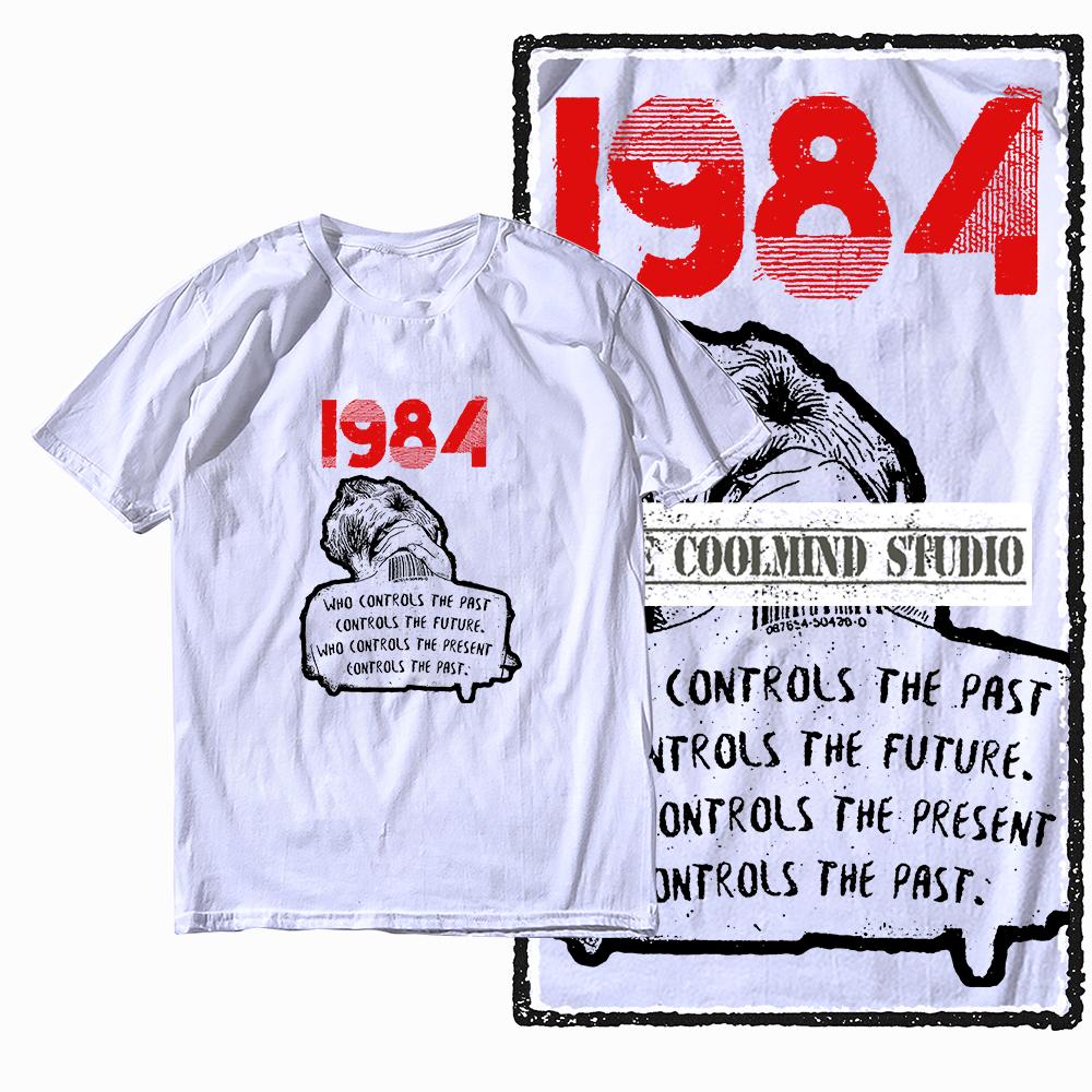 Coolmind X0019 Хлопок большой размер принт 1984 эксклюзивная графика унисекс футболка свободная с круглым вырезом унисекс футболка повседневная футболка для унисекс футболок