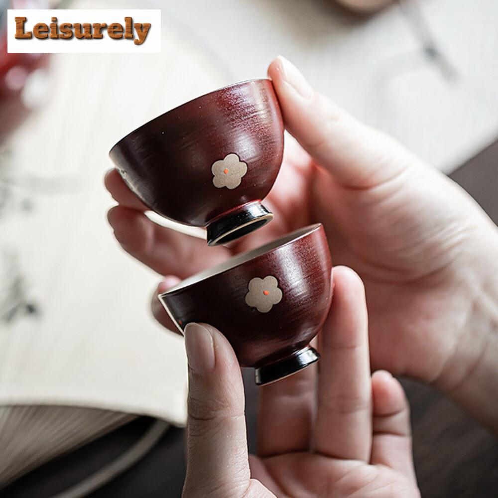 2 шт./набор ретро порошок Инь боярышник красная чайная чашка расписанная вручную маленькая цветочная чашка полумесяц чашка ароматизатор чайный набор 30 мл