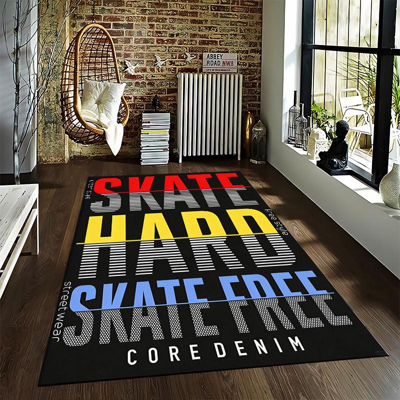 "Skateboard Theme Carpet Modern Style Black Rug Home Decor" Suitable for use as an anti-slip for living room bedroom sofas