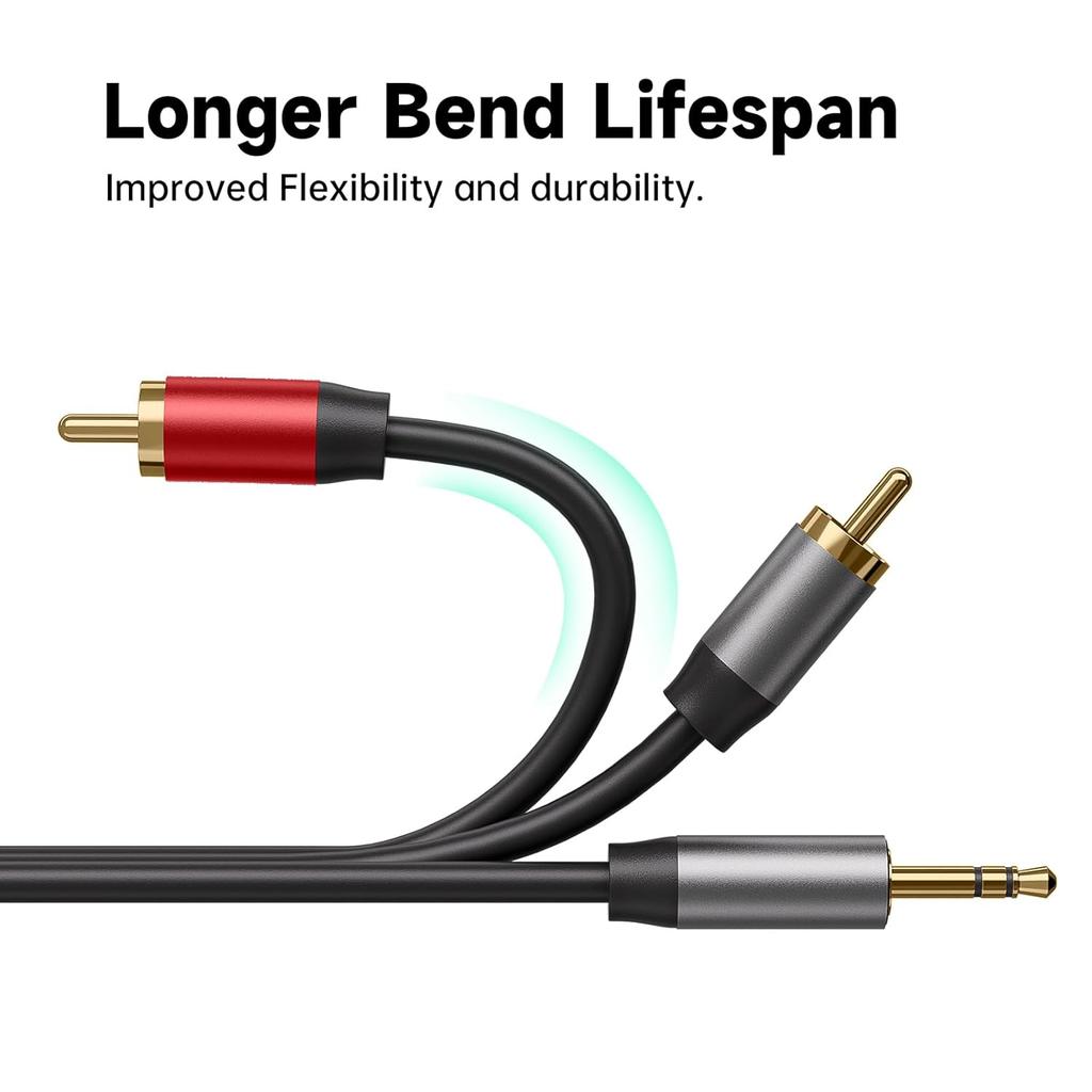 3.5mm to 2RCA Cable 4.9ft, Gold-Plated Aux to 2 x RCA Male to Male Headphone Jack Adapter, HiFi Stereo 1/8 Audio Y Splitter Cord for Smartphones,