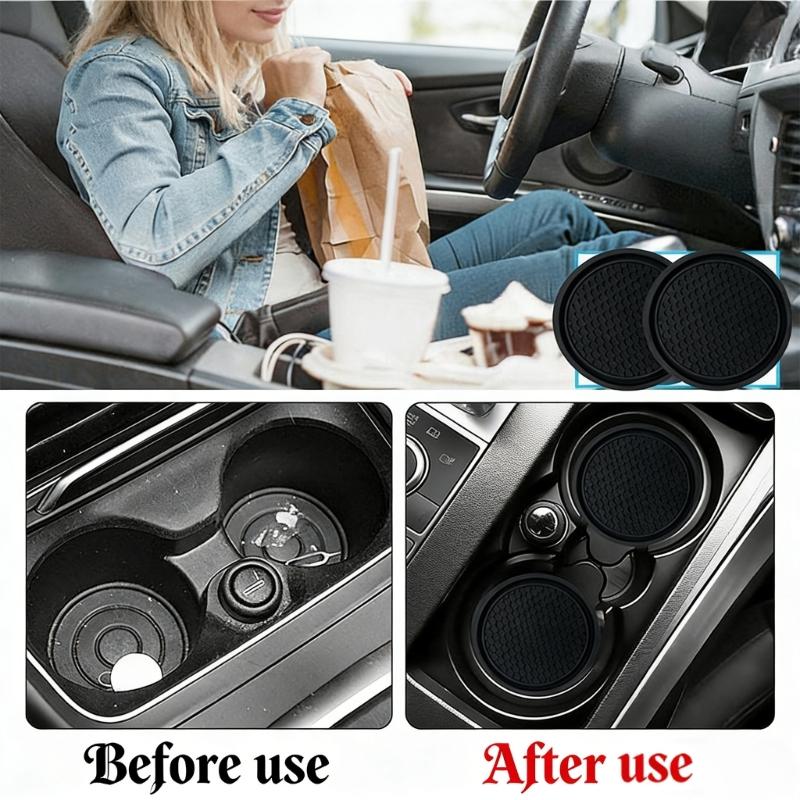 Set of 2 Thickened PVC Automotive Drink Mats Cup Holders Coasters Pads For Secure Placement Of Beverages In Moving Car