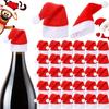 Christmas Decorations 30 Pieces Christmas Hats Non-Woven Hats Christmas Hats Cutlery Covers Christmas Wine Bottle Decorations Wine Bottle Covers