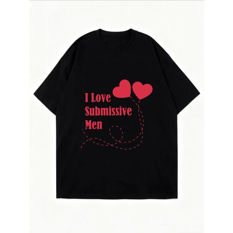 Белая Оверсайз Футболка С Надписью I Love Submissive Men И Принтом Красных Сердец Для Повседневной Носки И Образов