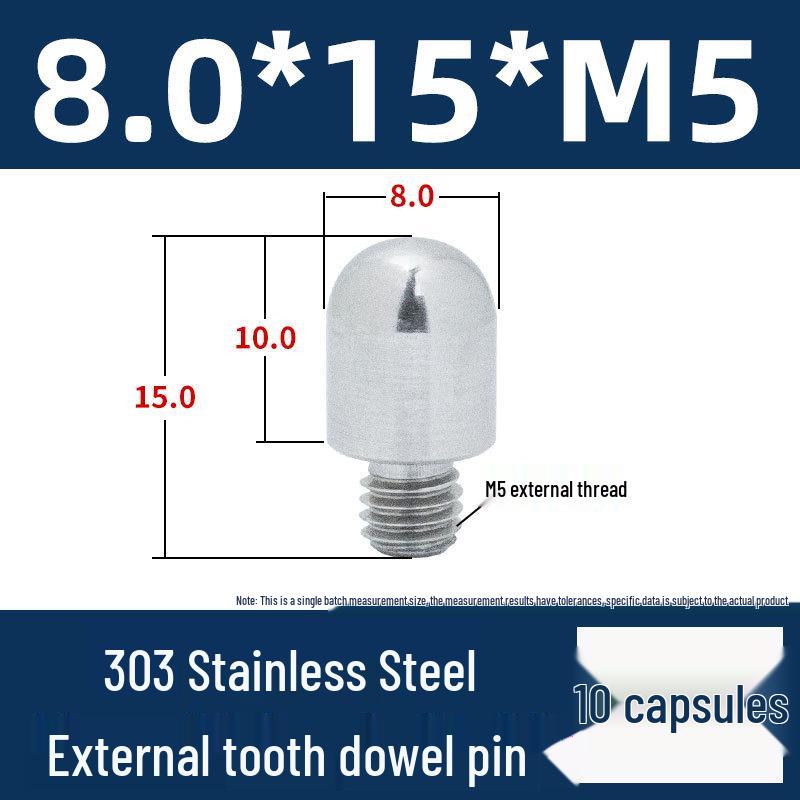 Stainless Steel External Thread Dowel Pin with Tapered/Round/Flat Head, Locating Column M3/M4/M5/M6