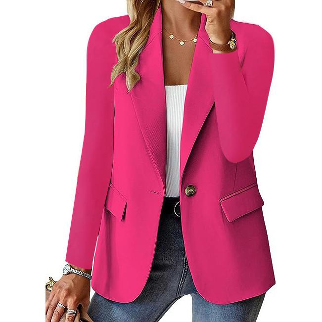 Women's Long Sleeve Solid Color Suit Collar Slim Cardigan Single Button Suit Jacket