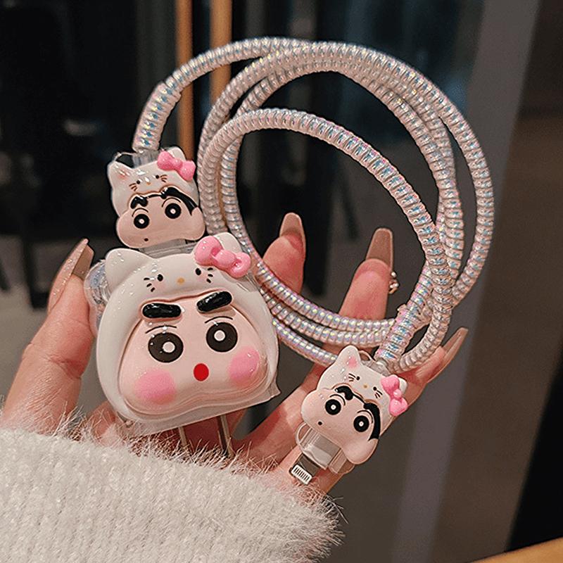 Милый мультяшный чехол для зарядного устройства Crayon Shin-Chan для iPhone 20 Вт, защитный чехол для адаптера питания с быстрой зарядкой