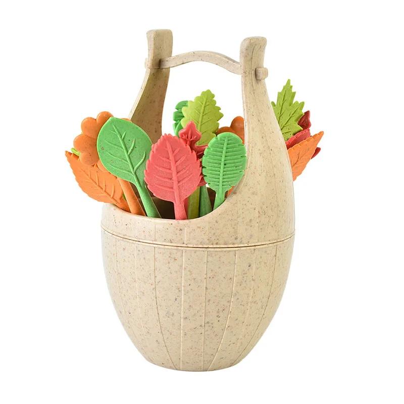 Набор биоразлагаемых вилок для фруктов, 16 шт., из пшеничной соломы, в форме листьев, десертные вилки, для салата, овощей, для барбекю, вечеринки, коктейльные вилки, шпажки, декор стола