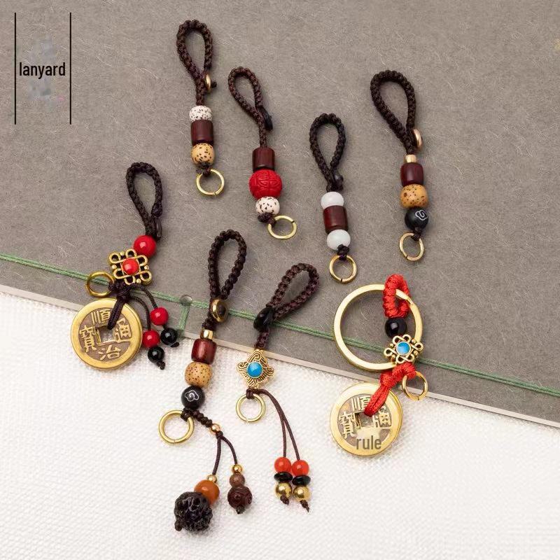 Брелок из желтой веревки с монетой пяти императоров, сплетенный вручную, с красным веревочным узлом и подвеской в виде благоприятного облака