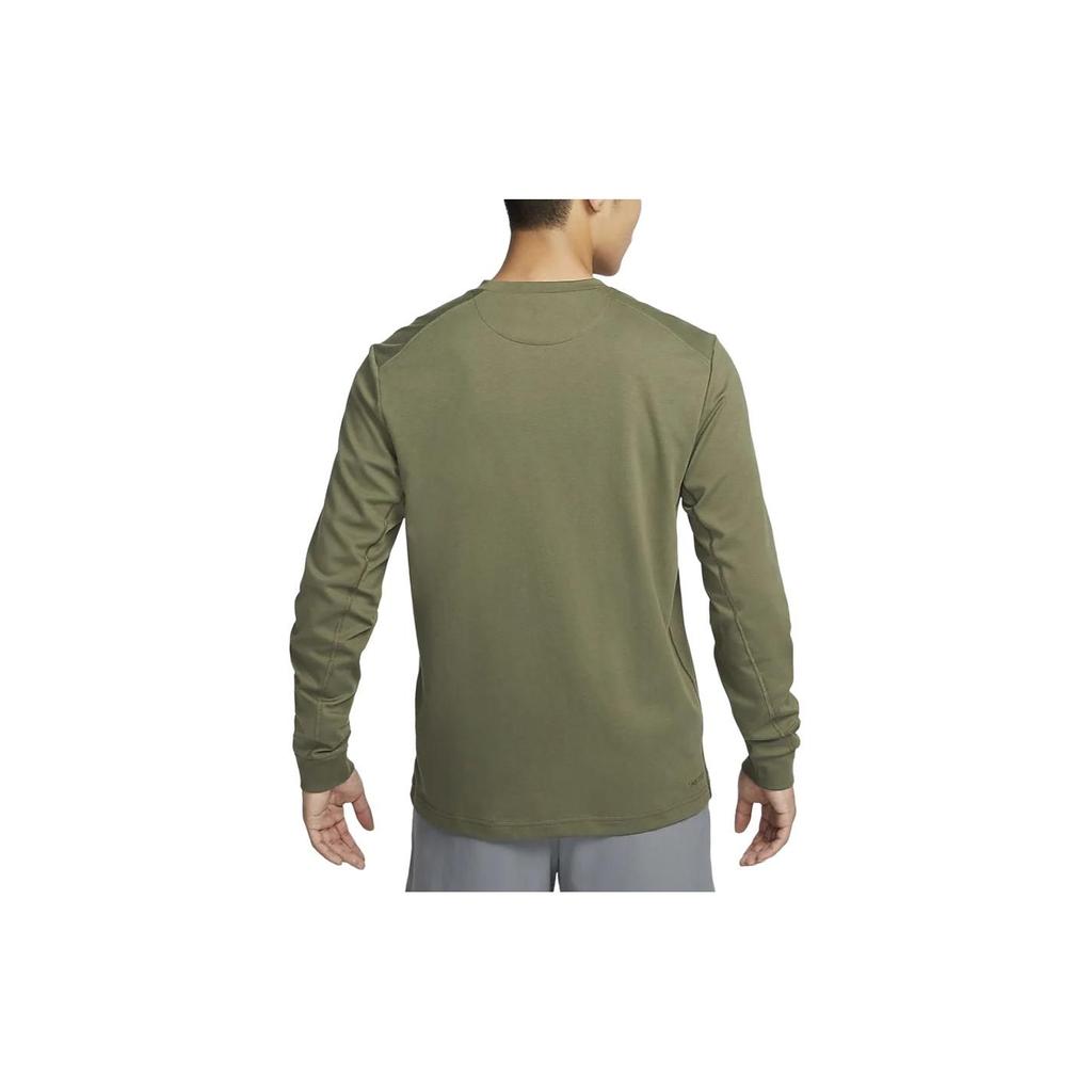 Nike Футболка с длинным рукавом, однотонная, быстросохнущая, с круглым вырезом, мужская, оливково-зеленая FB8586-222