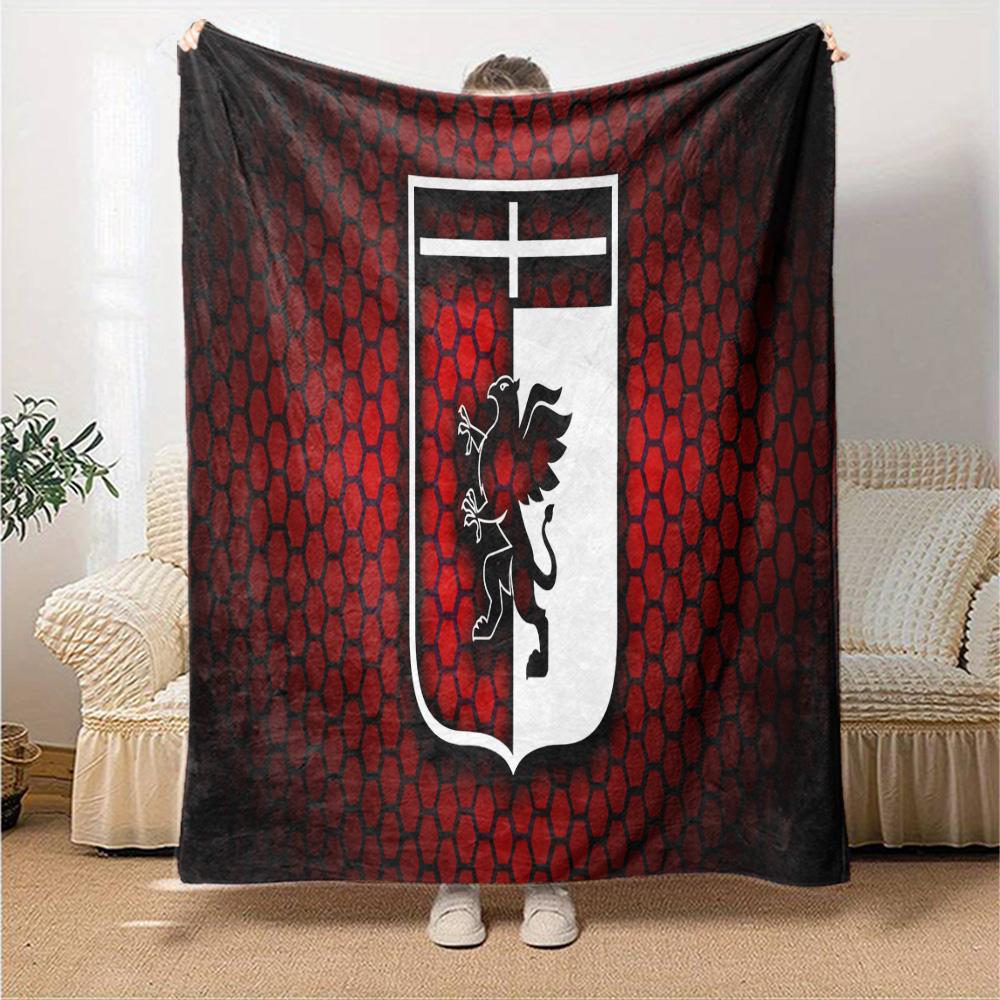 Lion Shield Genoa Flannel Blanket, Soft Polyester, Modern Design, All-Season for Camping, Travel, Gifts for holidays or birthdays